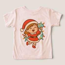 Camiseta Garota do Papai Noel Feliz com Luzes de Natal