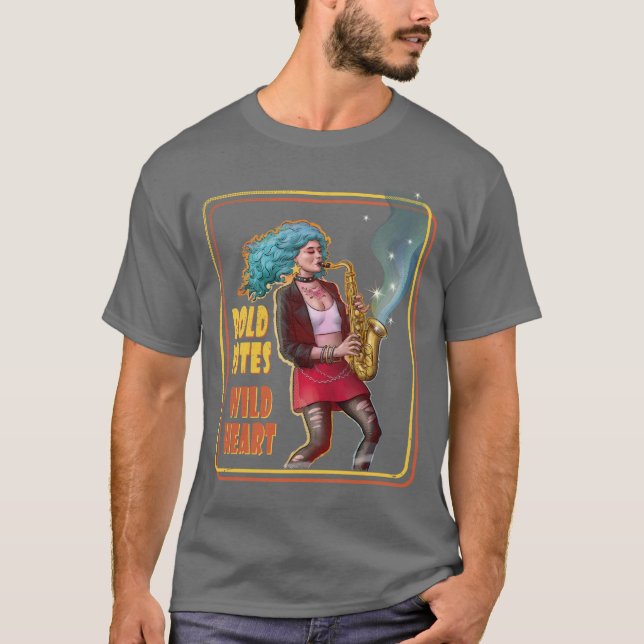 Camiseta Garota do Poder do Jazz Rock – Tocadora de Saxofon (Frente)