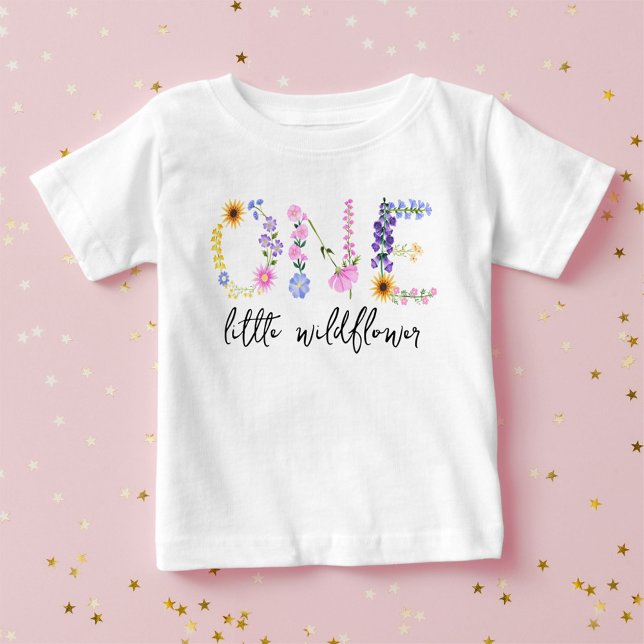 Camiseta Garota do Primeiro Aniversário da Flor Selvagem (Little Wildflower First Birthday Baby Girl Baby T-Shirt)
