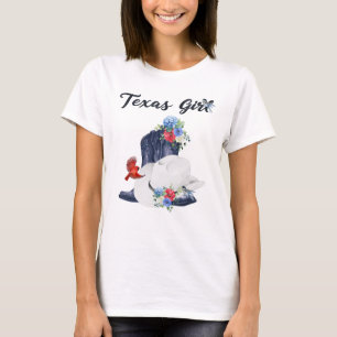 Camiseta Garota do Texas com Botas/Capelão de Cowboy & Flor