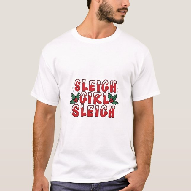 Camiseta Garota do Trenó de Natal Feio do Natal Engraçado  (Frente)