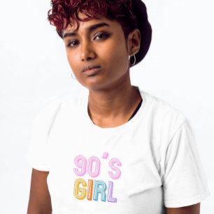 Camiseta garota dos anos 90 texto simples moderno branco