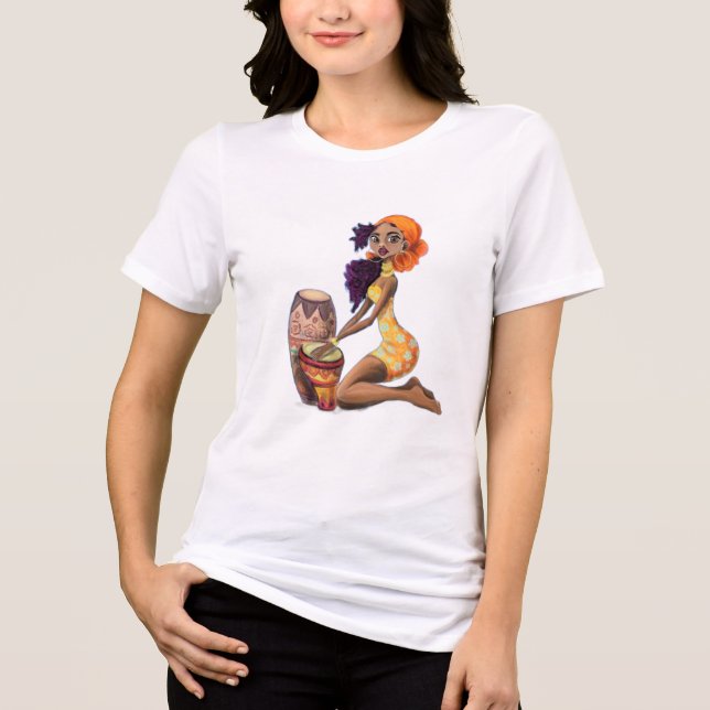 Camiseta Garota Drummer Africana (Frente)