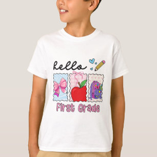 Camiseta Garota Elegante De Volta à Escola Olá Primeiro Ano