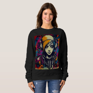 Camiseta Garota Emo Ciberurbana vibrante com Fones de ouvid