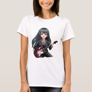 Camiseta Garota emo com cabelo preto comprido