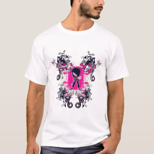 Camiseta garota emo sofisticada com redemoinhos de caveira