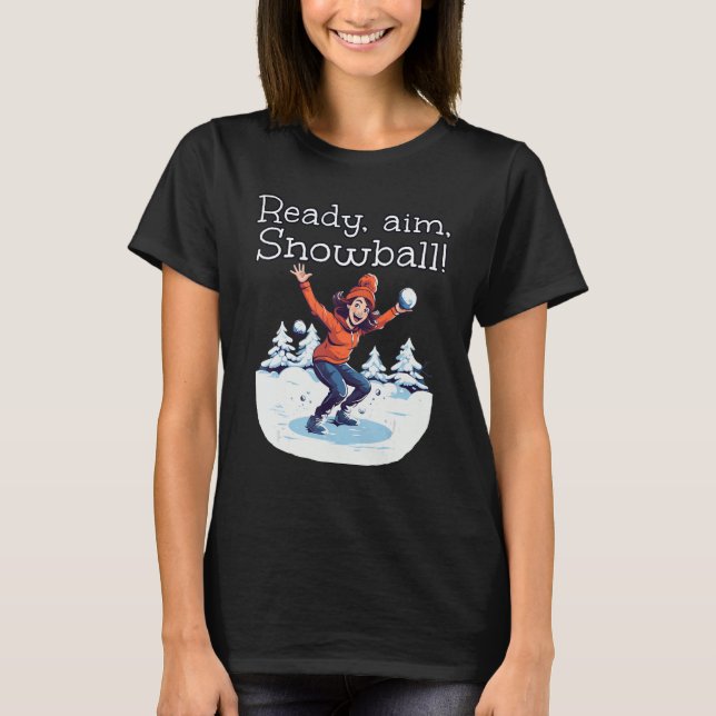 Camiseta Garota Engraçada pronta para apontar com Snowball  (Frente)