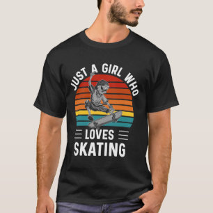 Camiseta Garota Esqueleto de Skate Patinando Garota Vintage