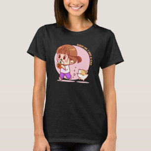 Camiseta Garota Feliz Bebendo Chá Bubble e Diz Espera aí 