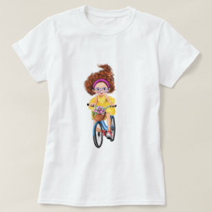 Camiseta Garota Feliz Bonita Em Tulipas De Bicicleta E Buqu