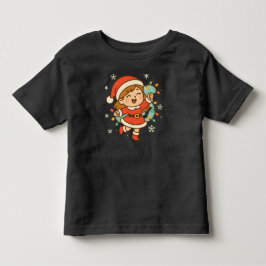 Camiseta Garota Feliz do Papai Noel com Luzes de Natal