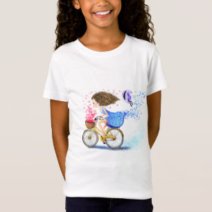 Camiseta Garota Feliz Em Uma Bicicleta - Corações Romântico
