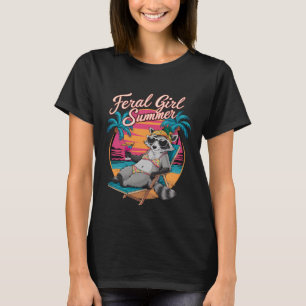 Camiseta Garota Feral Verão Praia Funny Guaxinim