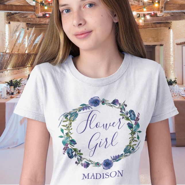Camiseta Garota Floral Personalizada Da Cor Da Água Púrpura (Criador carregado)