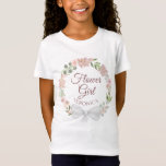 Camiseta Garota Florim De Casamento Floral De Wreath Cor De<br><div class="desc">Esta camiseta fofa foi desenhada como um presente ou favor para a sua florista de casamento. A design apresenta uma coroa de rosas e flores pintadas manualmente com aquarela em tons de rosa-pincel e mauve com texto escrito "Flower Girl" e um lugar para seu nome. Uma maneira perfeita de a...</div>