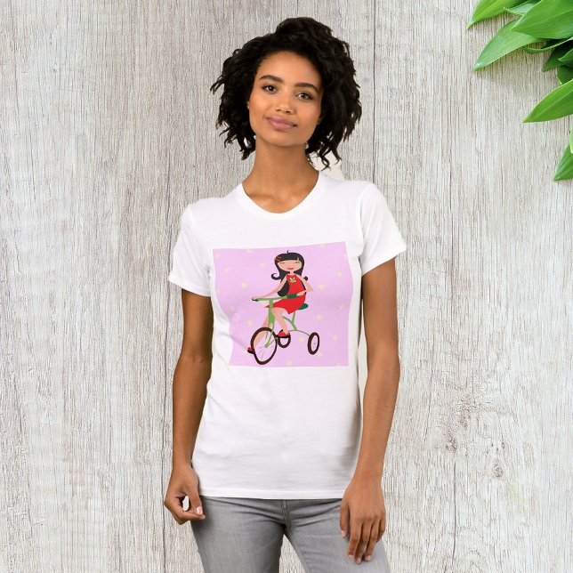 Camiseta Garota Fofa Andando de Triciclo Cartoon (Criador carregado)