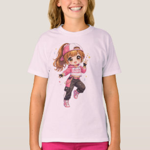 Camiseta Garota Fofa Dançarina de Hip Hop Anime - rosa lega