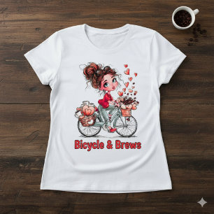 Camiseta Garota Fofa de Café de Bicicleta – Coração Românti