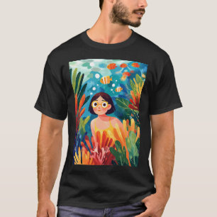 Camiseta Garota Fofa Mergulhando em Aventura de Recife de C