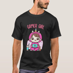 Camiseta Garota Gamero Bonita Vestindo Unicorn Pajama Girl