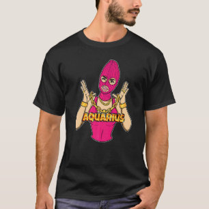 Camiseta Garota Gangsta Aquário Máscara de Gângster Mulher
