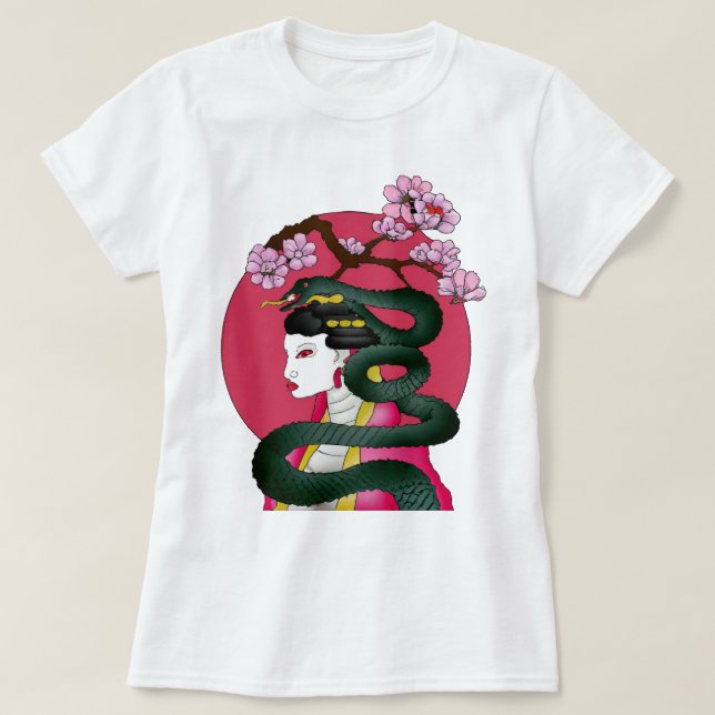 Camiseta Garota Geisha e serpente (Frente do Design)