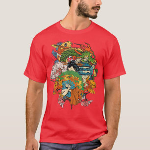 Camiseta Garota Geisha Japonesa e Flor de Cereja Dragão