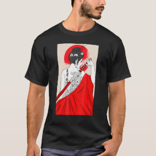 Camiseta Garota Geisha Katana Espada E Tatuagem De Fl Japon