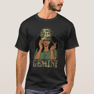 Camiseta Garota Gemini Mulher Negra Com Boné Camo Afro Mulh