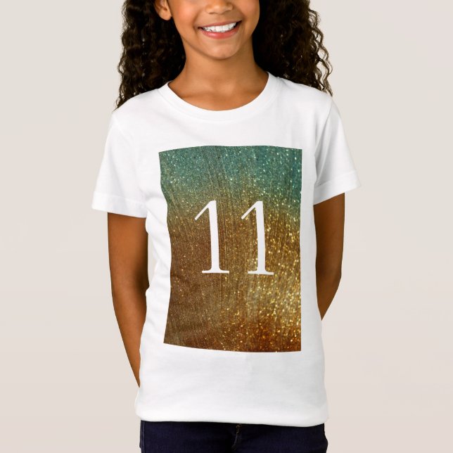 Camiseta Garota Glitter Dourada do Coração 11 de Aniversári (Frente)