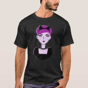 Camiseta Garota Gótica com Orelha de Gato Retro