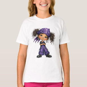 Camiseta Garota Gótica Fofa Roupa Roxa Arte de Desenho Anim