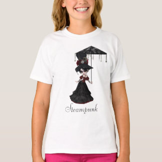 Camiseta Garota-Gótico Bonita Vitoriana Steampunk e Parasol