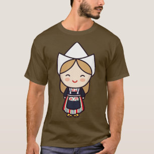 Camiseta Garota holandesa bonita em roupas tradicionais e b