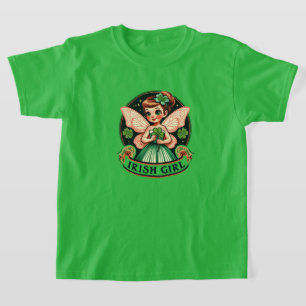 Camiseta Garota Irlandesa Fada Verde Shamrocks Rua. Dia de 