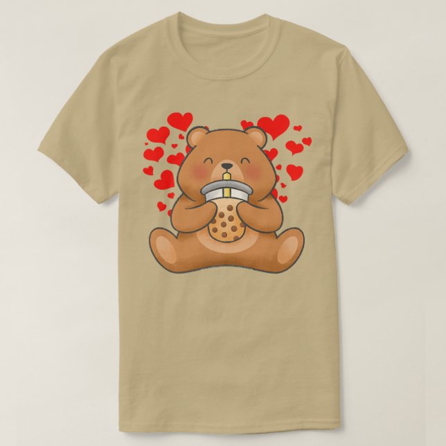 Camiseta Garota japonesa com bolhas de chá de ursinho (Frente do Design)
