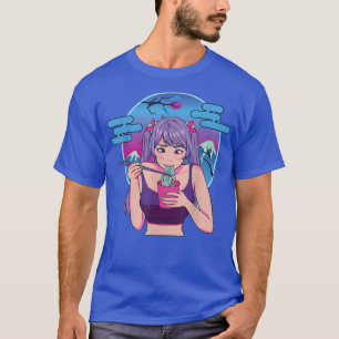 Camiseta Garota japonesa comendo macarrão anima o gráfico A