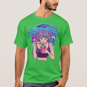 Camiseta Garota japonesa comendo macarrão anima o gráfico A