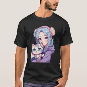 Camiseta Garota japonesa e gatos presentes bonitos para ado