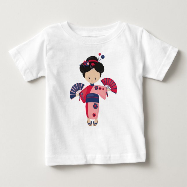 Camiseta Garota Japonesa, Japão, Garota Fofa, Quimono Rosa (Frente)