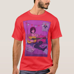 Camiseta Garota Japonesa Tocando Animação de Violão Manga G