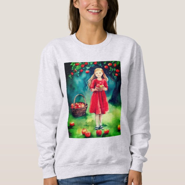 Camiseta Garota jovem em pomar de maçã (Frente)