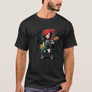 Camiseta Garota legal de violão com cabelo vermelho