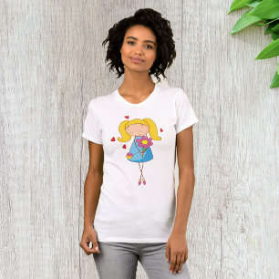 Camiseta Garota Loira Segurando Flor Amor Fofo