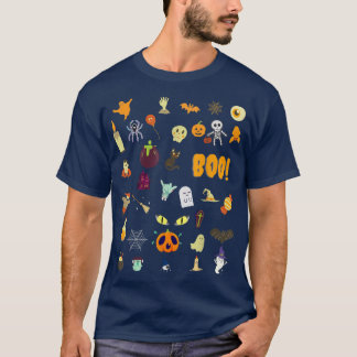 Camiseta Garota Menino do Dia das Bruxas Pumpkin Skelet de