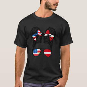 Camiseta Garota Metade Americana Metade Letã Bandeira EUA L