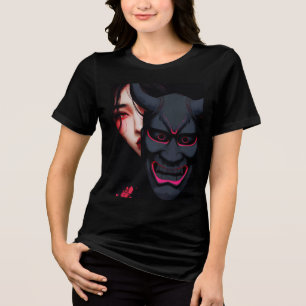 Camiseta Garota Misteriosa com Máscara Oni Horror Japonês S