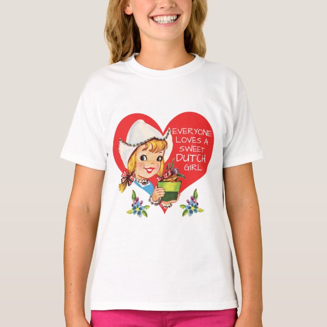 Camiseta Garota Neerlandesa Doce Tulips Meisje & Heart (Frente)