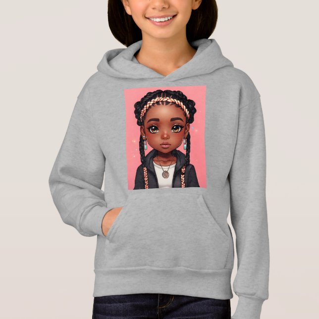Camiseta garota negra chibi com tranças (Frente)